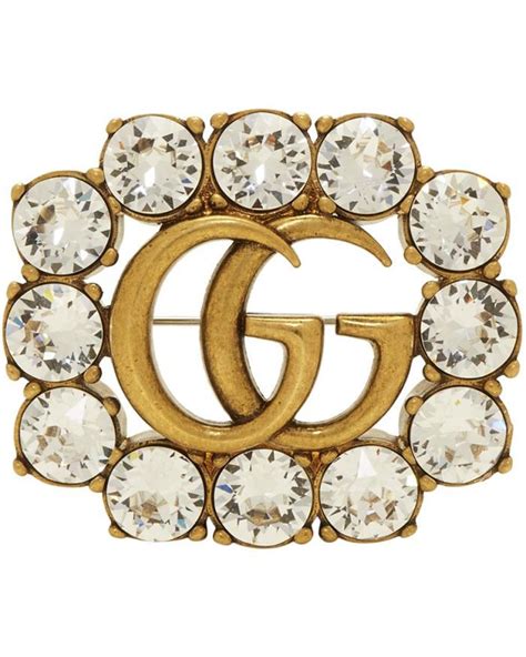 Gucci GG Marmont Crystal Brooch in Metallic 